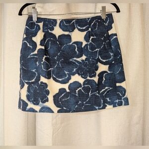 2010 Blue And White Cotton Floral Mini I Crew Skirt